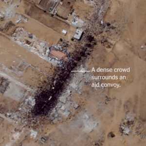 Satellite Image Shows Gazans Mobbing Aid Trucks